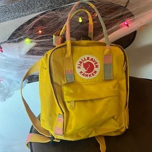 Fjall Raven mini backpack, yellow, canvas material